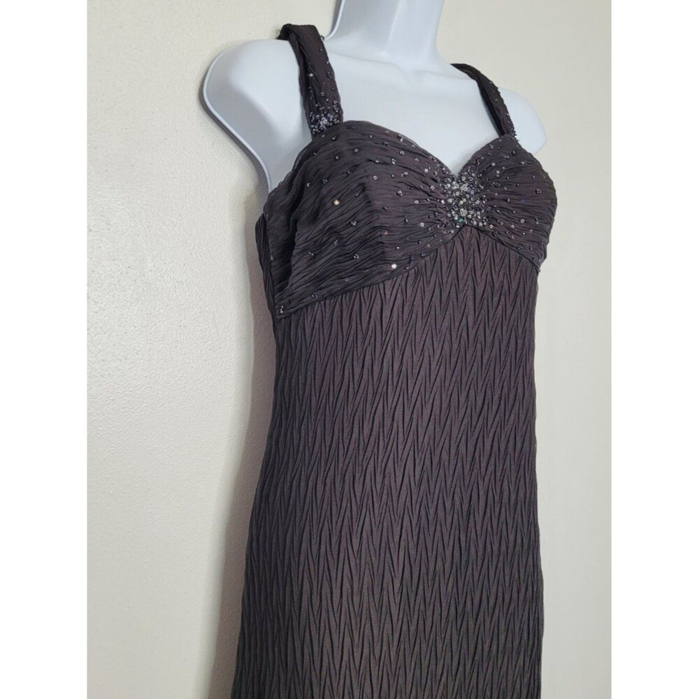 MoriLee dark brown purple beaded babydoll maxi prom dance dress size 11/12